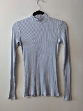 Twik Light Blue Ribbed Mock Neck Long-Sleeve Top
